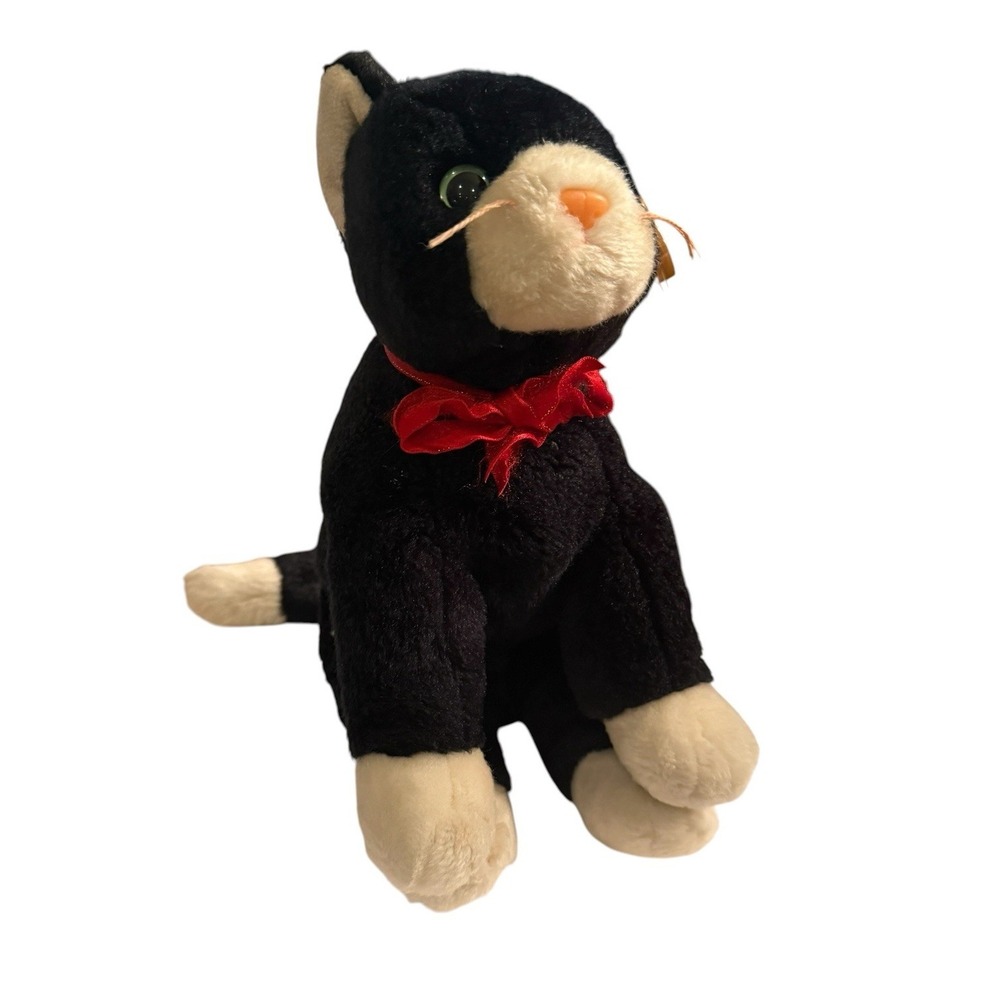 Ty Beanie Buddy Zip Black White Tuxedo Cat Plush 1999 Green Eyes Hang Tag 9 In